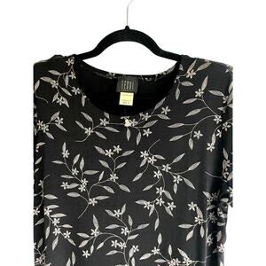 Vintage 90s Black Floral Midi Dress Minimalist Soft Grunge Cottagecore-sz 10